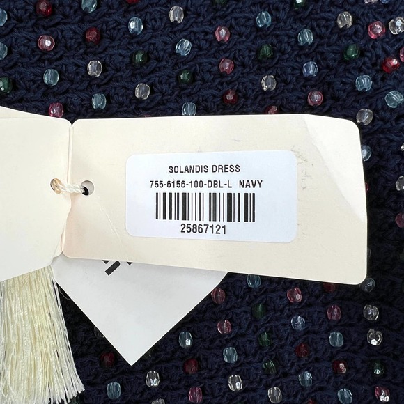 DOEN Dress Womens Large Navy Blue Solandis Knitted Beaded Mini Short NWT - Picture 10 of 16